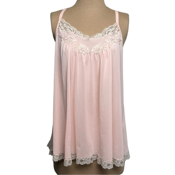 1960s Kayser Nylon Sleep Top Lingerie Lace Baby Pink Vintage Lounge Nightgown - Picture 5 of 15